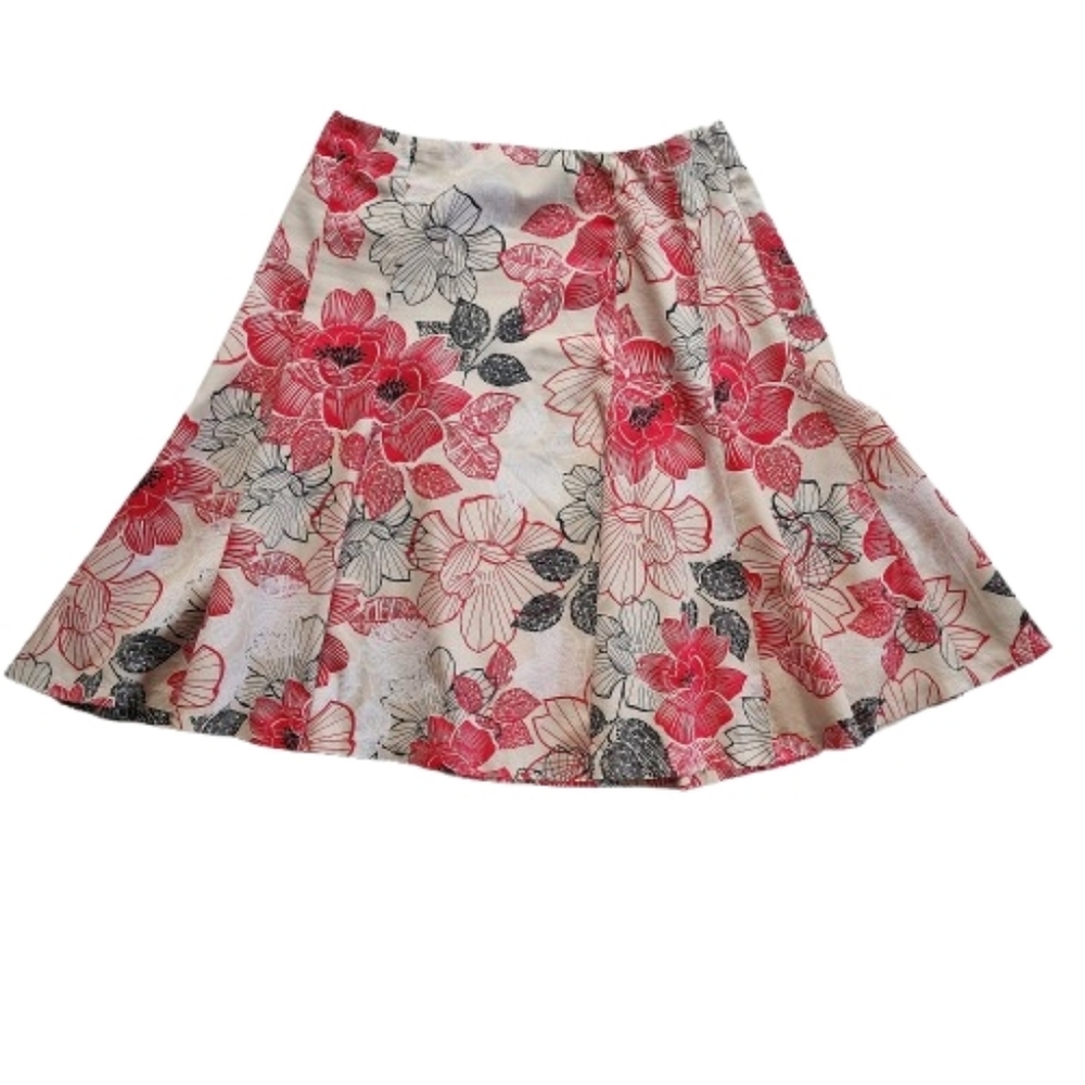 Womens 4 New York & Company Floral A-Line Pink & Black & Cream Coquette Skirt